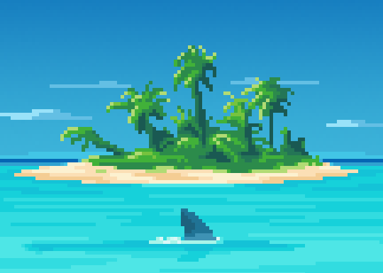 A Ilha, o Tubarão e o Mar