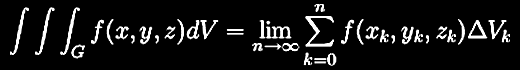 Integral tripla de uma função f(x,y,z,) de um sólido finito G
